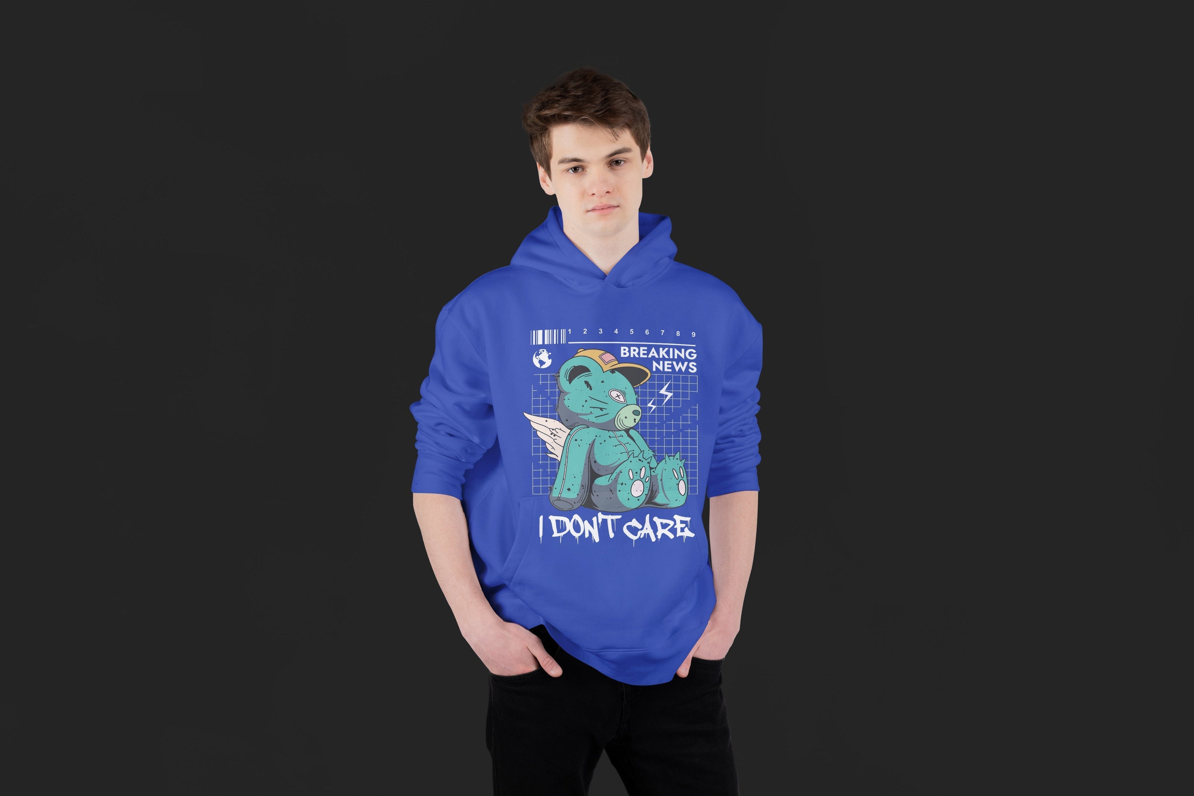 I DON'T CARE Ultra Premium Oversize Hoodie 350 GSM (Royal Blue)